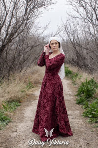 red brocade kirtle cotehardie gothic fitted gown