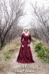 red brocade kirtle cotehardie gothic fitted gown
