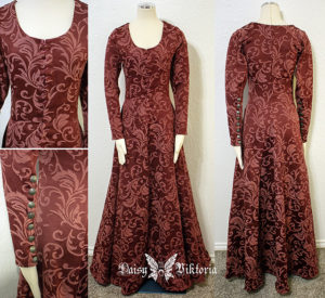 red brocade medieval kirtle cotehardie gothic fitted gown